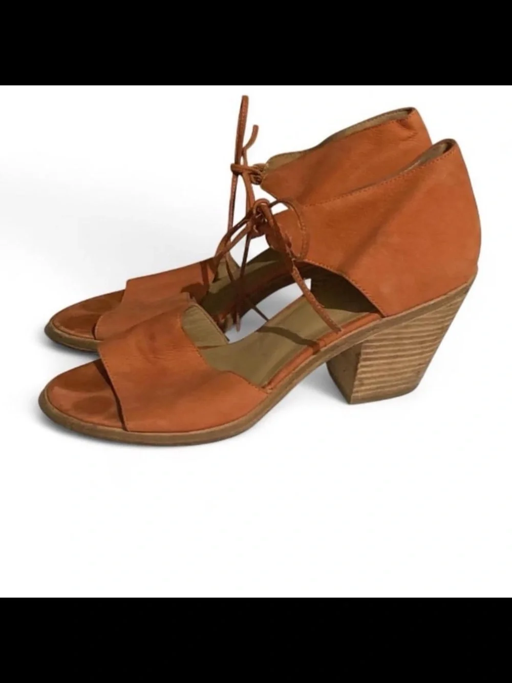 Eileen Fisher Rust Orange Suede Lace-Up Wedge Sandals